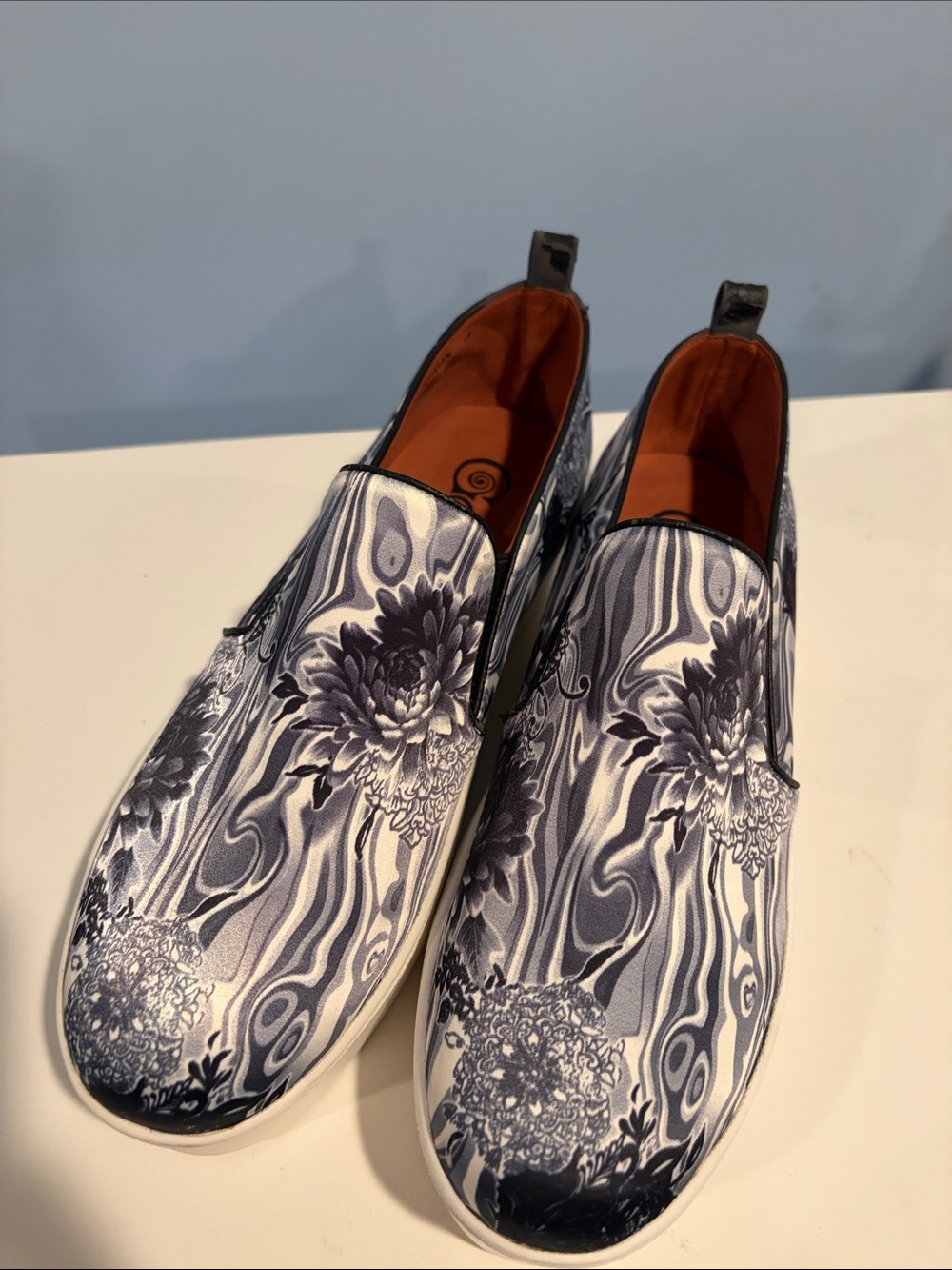 Women’s GOLO Floral Slip-On Sneakers in Black & White